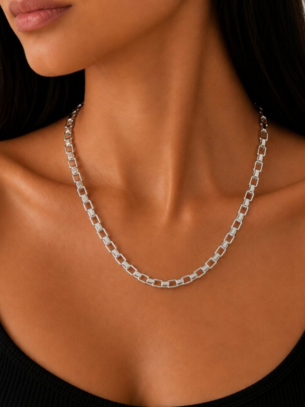 925 Sterling Silver Box Chain Necklace Chain Link Statement Necklace 19 Inches